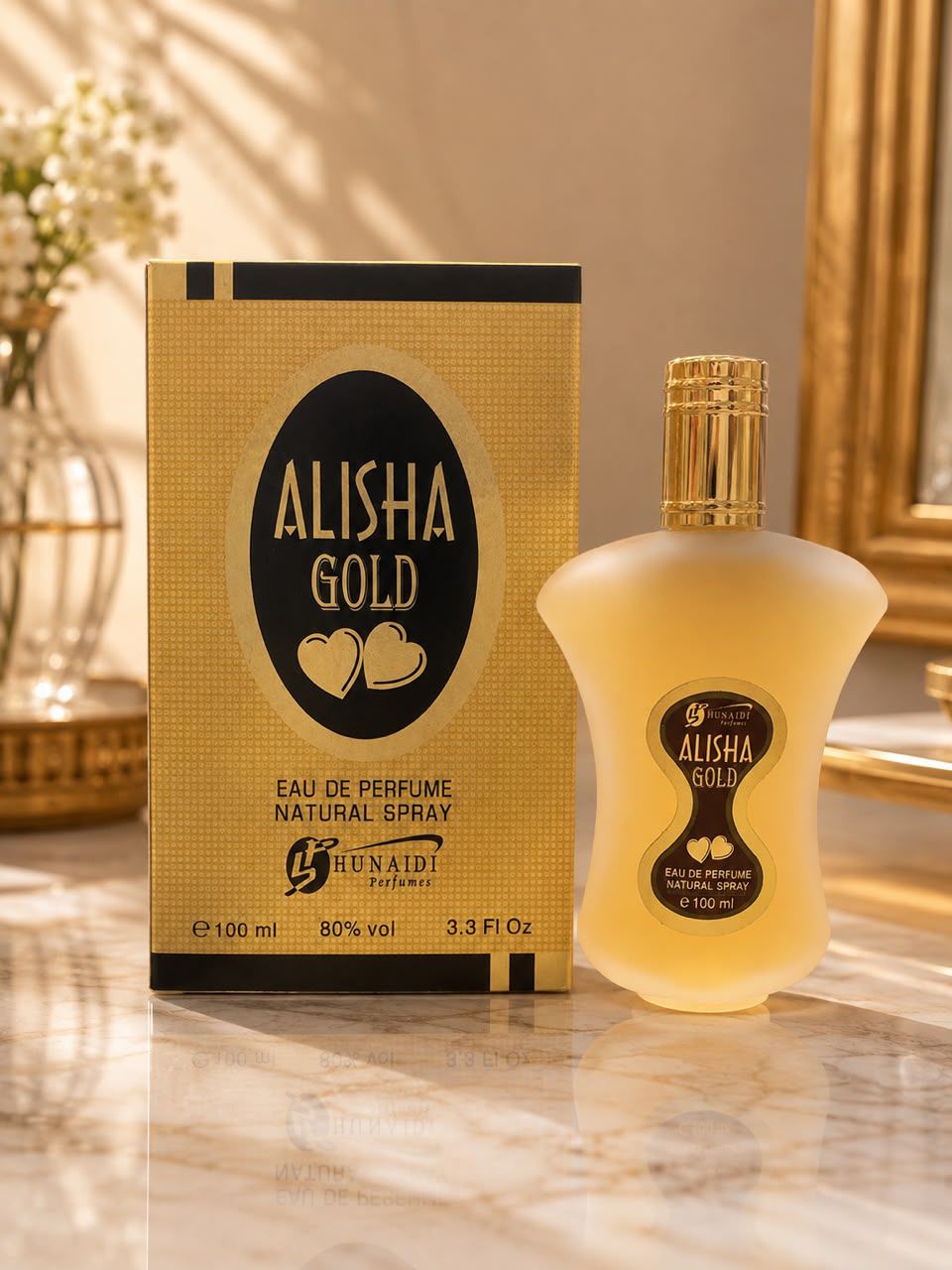 Hunaidi Perfumes Alisha Gold Eau De Perfume Natural Spray (100ml) | Unisex Fragrance, Gift for Men & Women