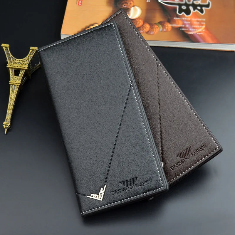 Men's Imported Long Leather Wallet Clutch with Metal Corner Accent
