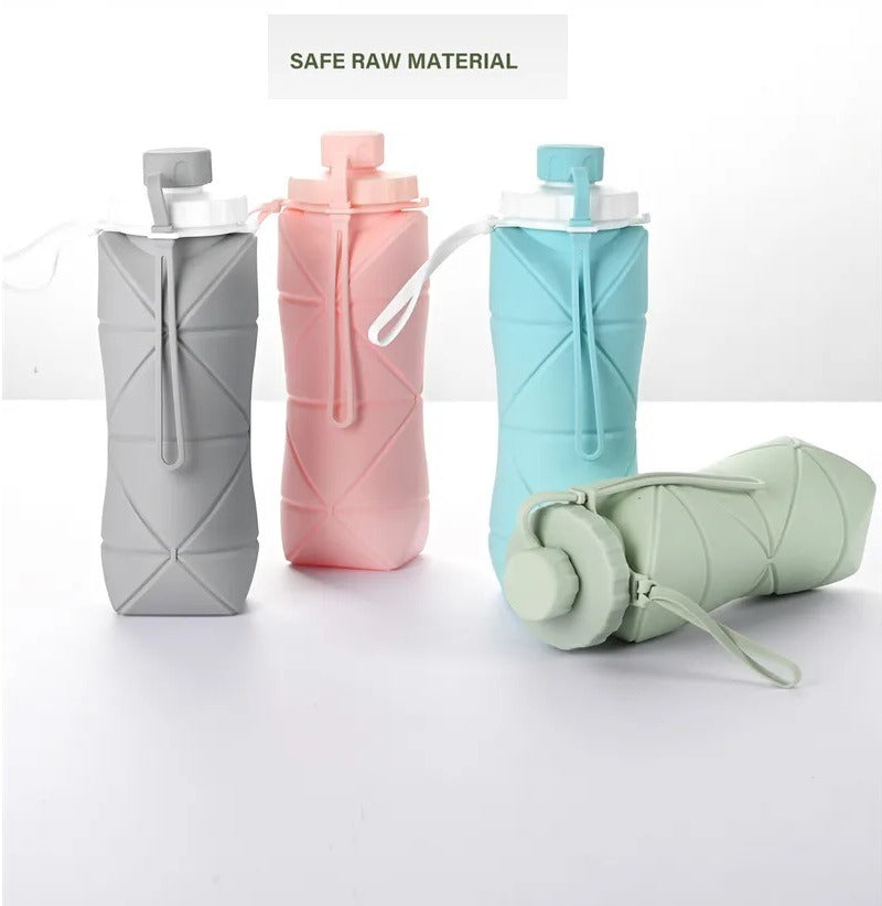 Silicone Folding Bottle | 600ML Silicon Foldable Bottle | Smart Travel Bottle Collapsible Design (Random Colour)