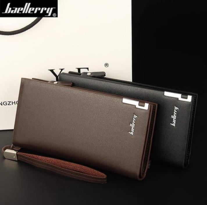 Baellerry Men's Long PU Leather Wallet Clutch with Wristlet Strap