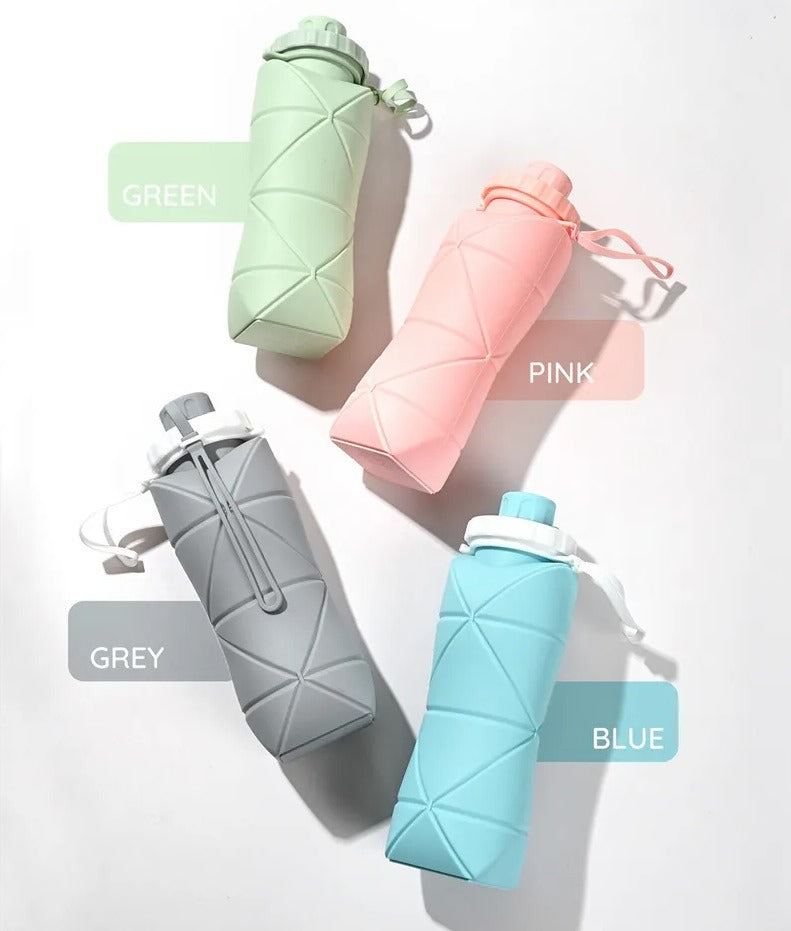 Silicone Folding Bottle | 600ML Silicon Foldable Bottle | Smart Travel Bottle Collapsible Design (Random Colour)
