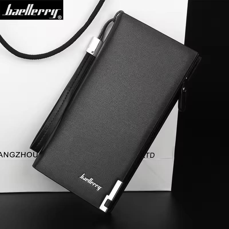 Baellerry Men's Long PU Leather Wallet Clutch with Wristlet Strap