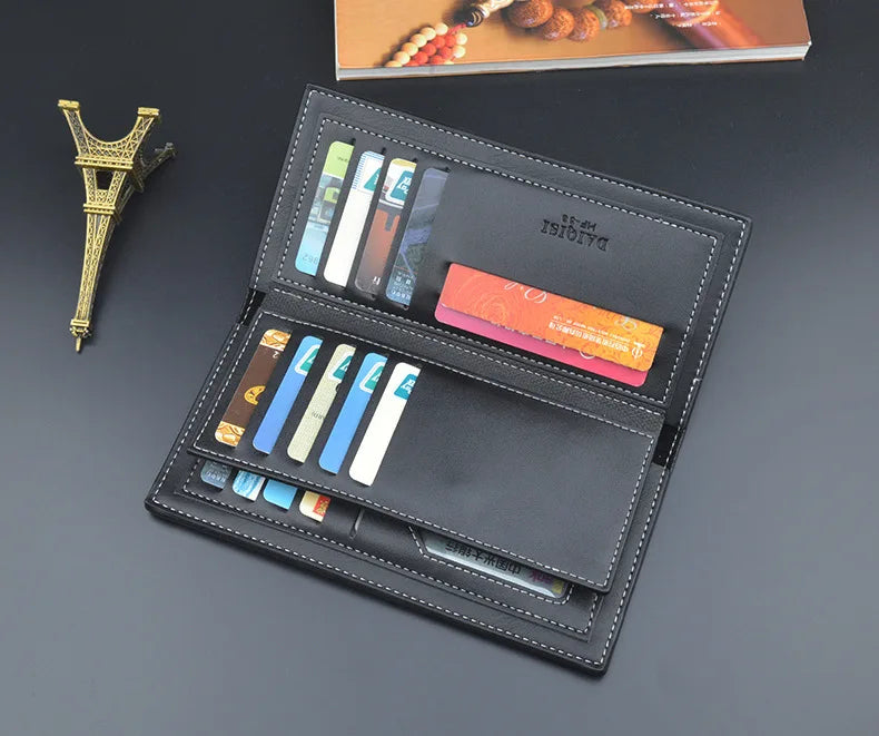 Men's Imported Long Leather Wallet Clutch with Metal Corner Accent