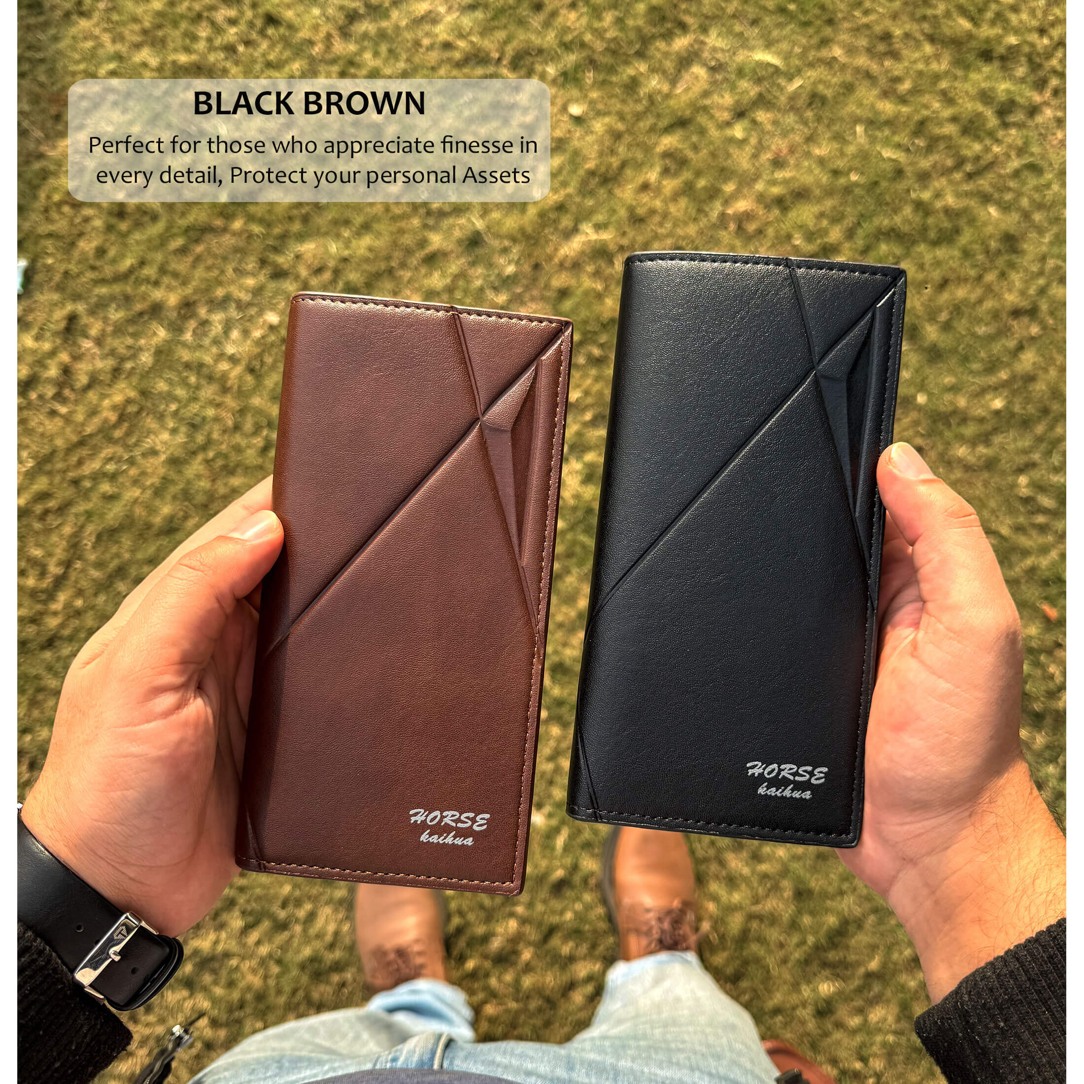 New Imported Long Leather Trifold Wallet For Cash & Cards | Black-Brown