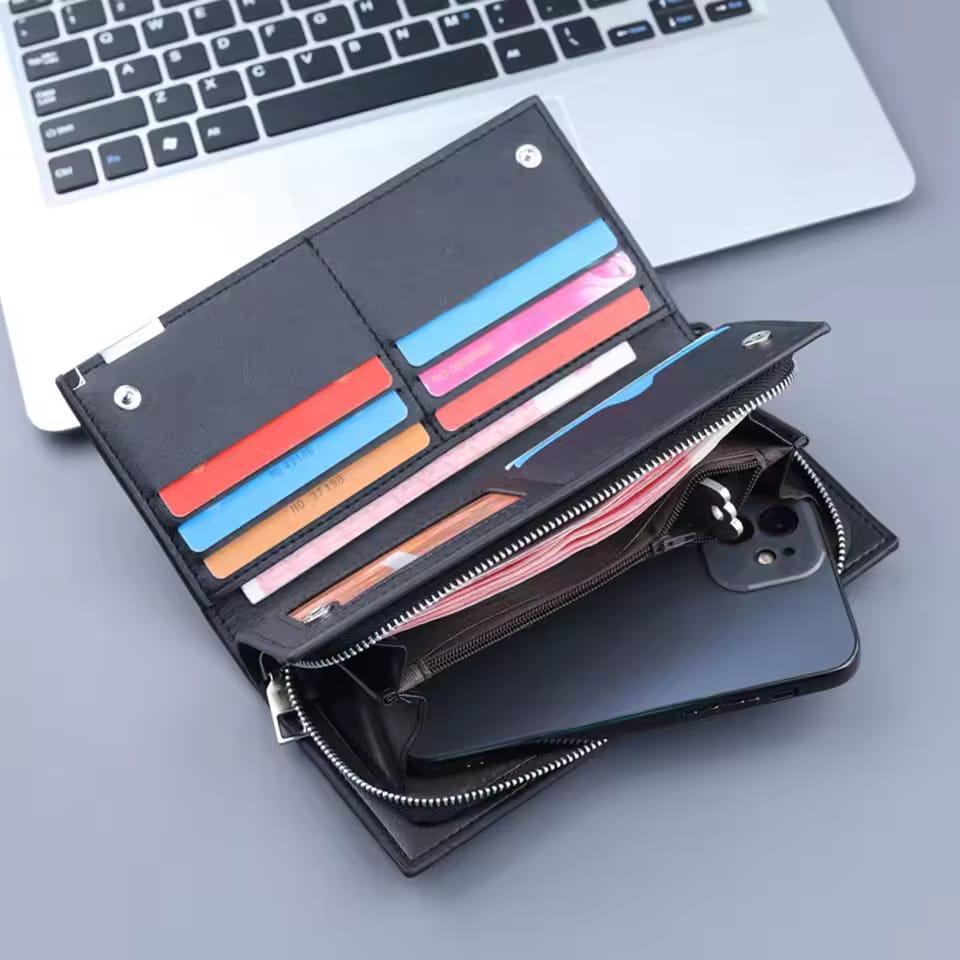 Baellerry Men's Long PU Leather Wallet Clutch with Wristlet Strap