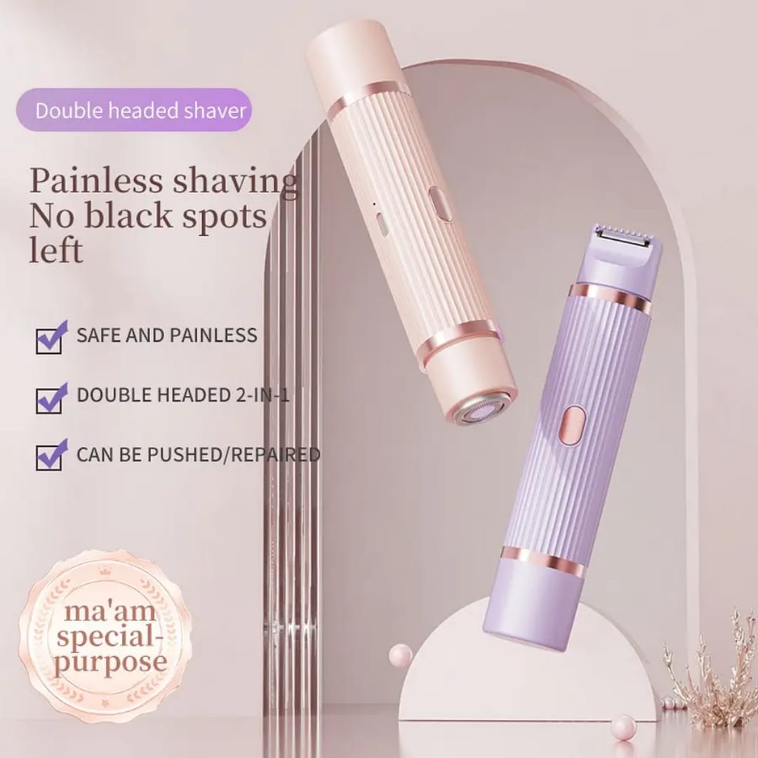 2 in 1 Women Electric Shaver Dual Head Bikini Trimmer for Women IPX7 Waterproof Wet & Dry Use Body Hair Trimmer and Facial Hair Remover for Bikini Under Arm Leg Arm Body Face (Random Color)