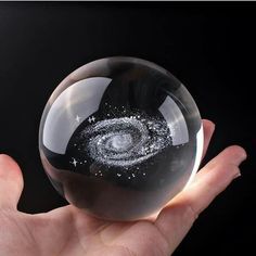 Beautiful 3D Crystal Ball LED Table Lamp With Laser Engraved Solar System Or Galaxy Design On Wooden Base (Random Design)