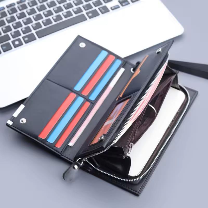 Baellerry Men's Long PU Leather Wallet Clutch with Wristlet Strap