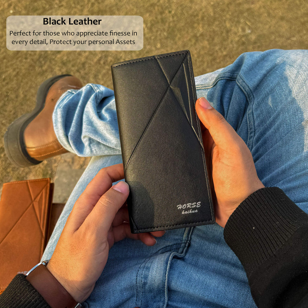 New Imported Long Leather Trifold Wallet For Cash & Cards | Black-Brown