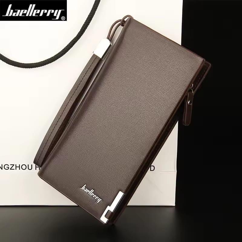 Baellerry Men's Long PU Leather Wallet Clutch with Wristlet Strap