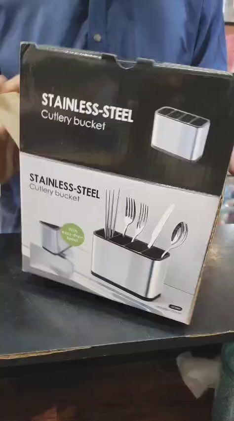 Stainless Steel Cutlery Bucket Durable Easy to Clean Organizer for Spoons Forks Knives Space Saving Kitchen Counter Storage